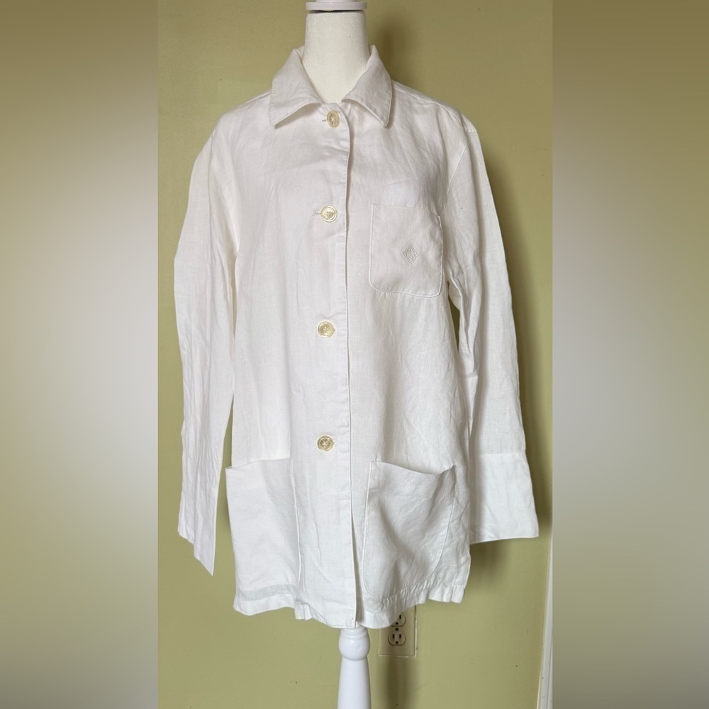 LAUREN RALPH LAUREN Women's White Linen Long Sleeve Blouse Size Large